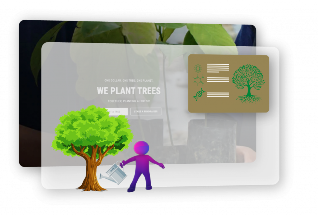 An avatar watering a plant on a web page. Increase attention and engagement with a weblin web tour. 